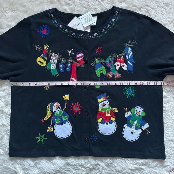 Michael Simon Light Cardigan Ugly Christmas Sweater Snowmen Black XL NWT New - Picture 10 of 12